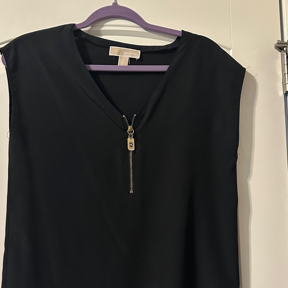 Michael Kors Black V-Neck Blouse with Zipper